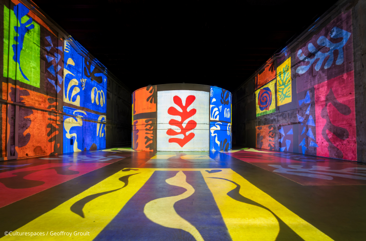An immersive digital art exhibition of Matisse, The Symphony of Colours at Bassins des Lumières. ©Culturespaces / Geoffroy Groult