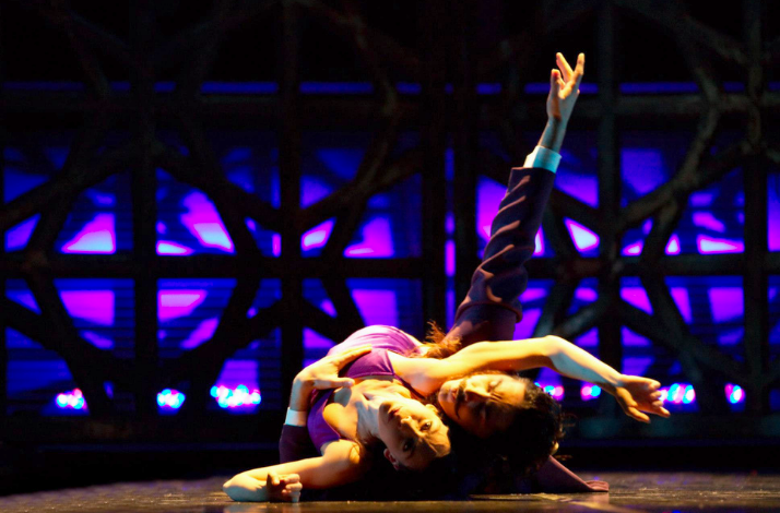Ballet dancers performing a dramatic pose on stage
