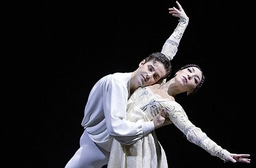 Two dancers performing in the Romeo and Juliet ballet.