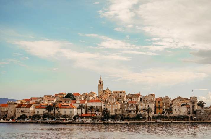 View on the Korčula city from the yacht.