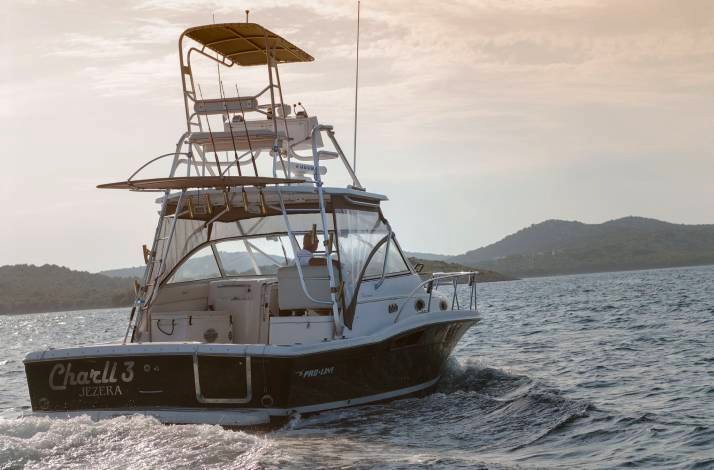 A boat is sailing in the Adriatic Sea