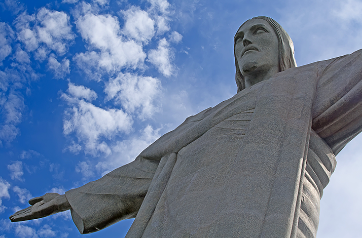 Close-up view on the Christ the Redeemer statue.
