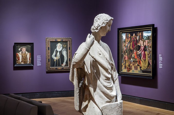 Paintings and a woman statue in the Art Gallery of Ontario.