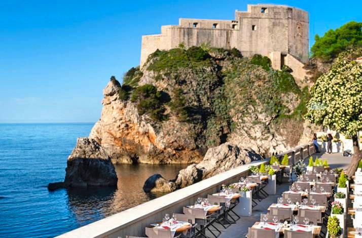 An open air restaurant by the sea, at Dubrovnik Old Town