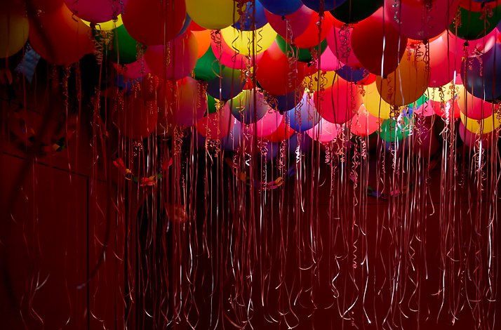 Balloons stuck to the roof of the Viola's Room installation