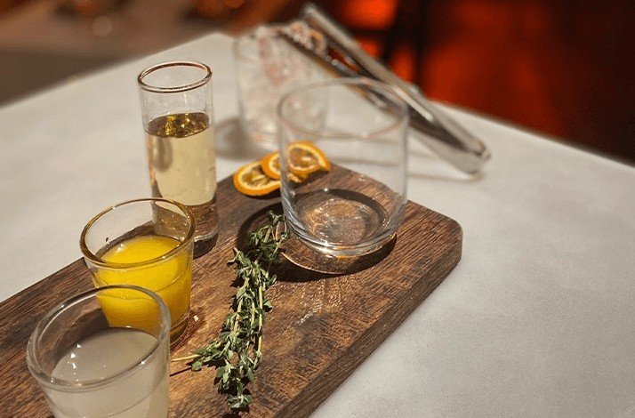 Set of cocktails at Alkaff Mansion during the cocktail making class