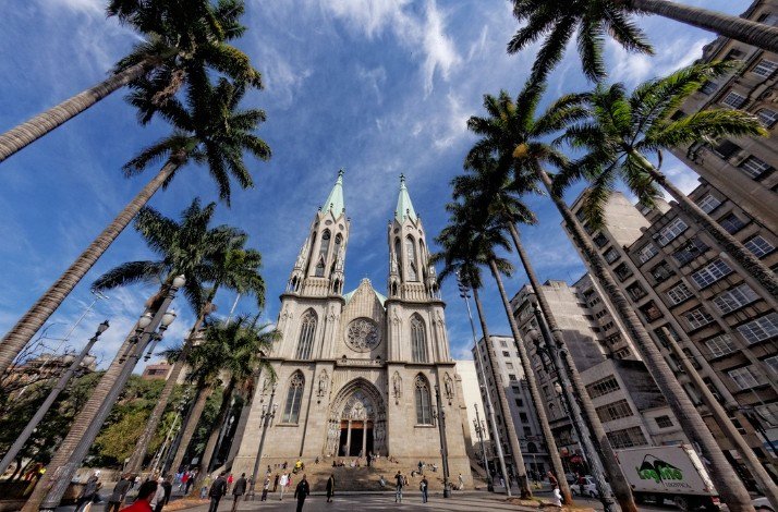 View on Metropolitan cathedral in Sao Paulo, Brazil