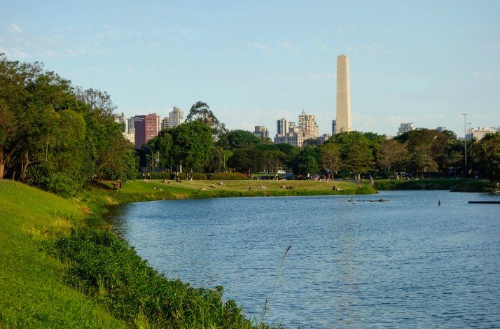 Panoramic view of Ibirapuera park with the obelist in Sao Paulo