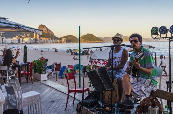 Musicians playing bossa nova at one of the bars on Copacabana