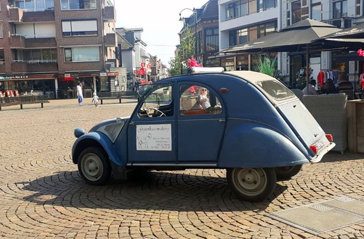 A parked vintage car