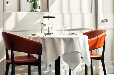 Set table with tablecloth and two chairs Restaurant Seafood Gastro.