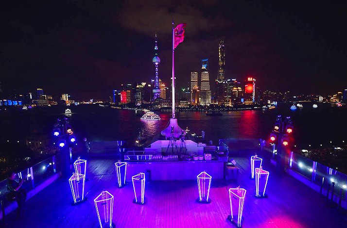 Access the prestigious Roosevelt Club Floor for a luxe dining experience: In Shanghai, Mainland China The House of Roosevelt open terrace at night, Shanghai, China.
