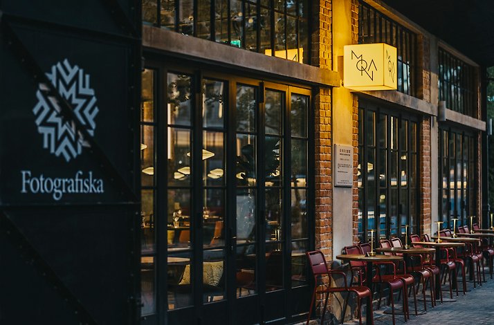 Entrance to the MONA restaurant at the Fotografiska Shanghai museum, Shanghai, China.