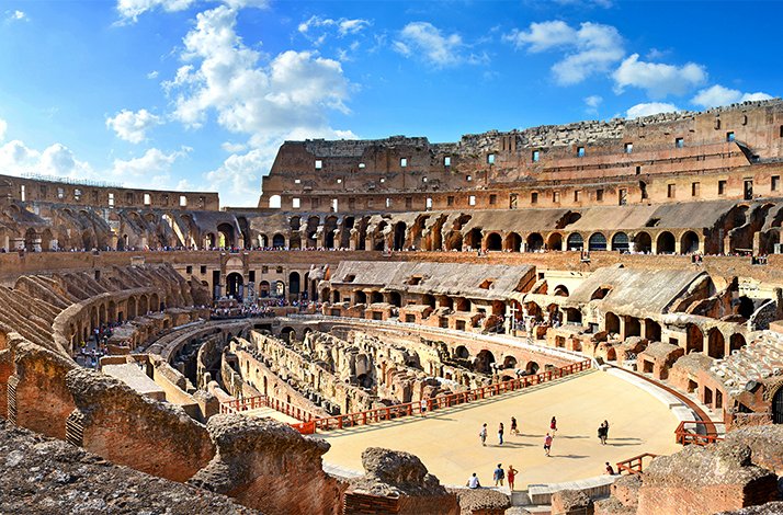 Bird's eye view of Colosseum in Rome.