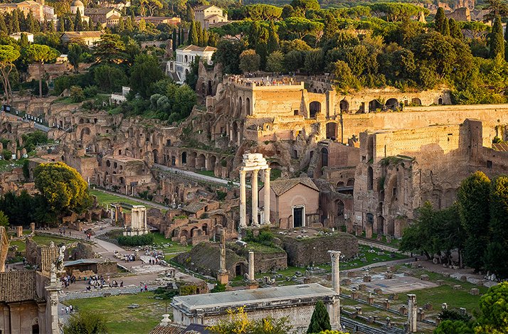 Bird's eye view of Palatine Hill in Rome.