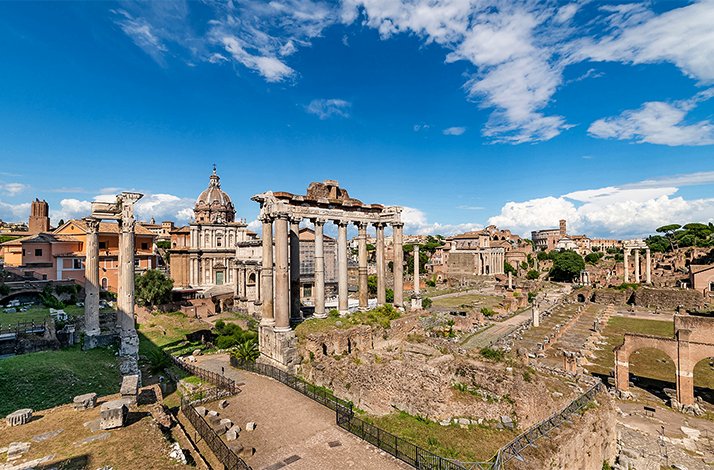 Bird's eye view of Palatine Hill in Rome.