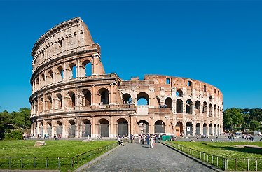 View at the facade of Colosseum in Rome.