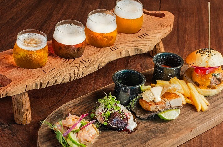 Beer and snacks on the board.