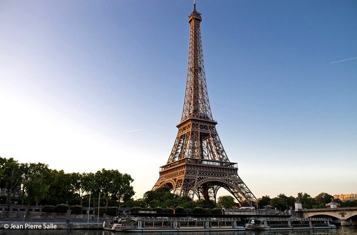 Stunning view of the Eiffel Tower during sunset.