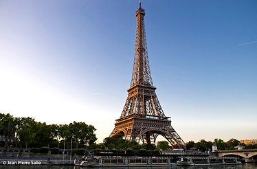 Stunning view of the Eiffel Tower during sunset.