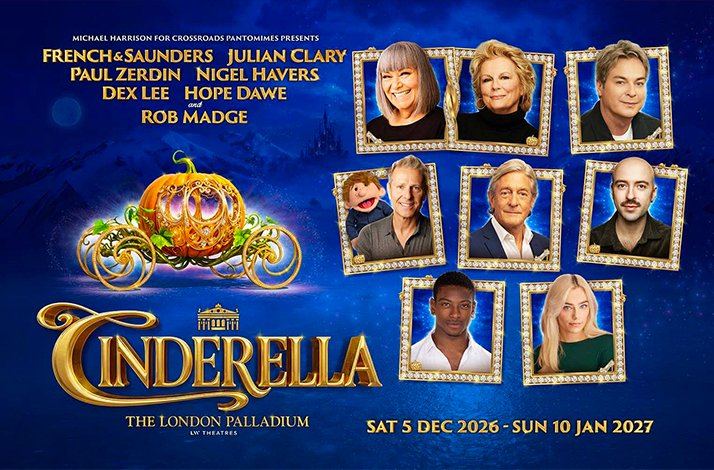 Colorful promotional poster for Cinderella at The London Palladium.