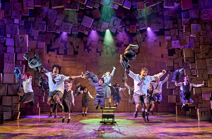 Actors performing Matilda The Musical at London's Cambridge Theatre.