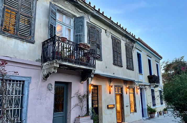 One of the traditionally styled 2-storied houses located in Plaka - the old historical neighborhood of Athens.