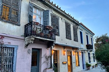 One of the traditionally styled 2-storied houses located in Plaka - the old historical neighborhood of Athens.