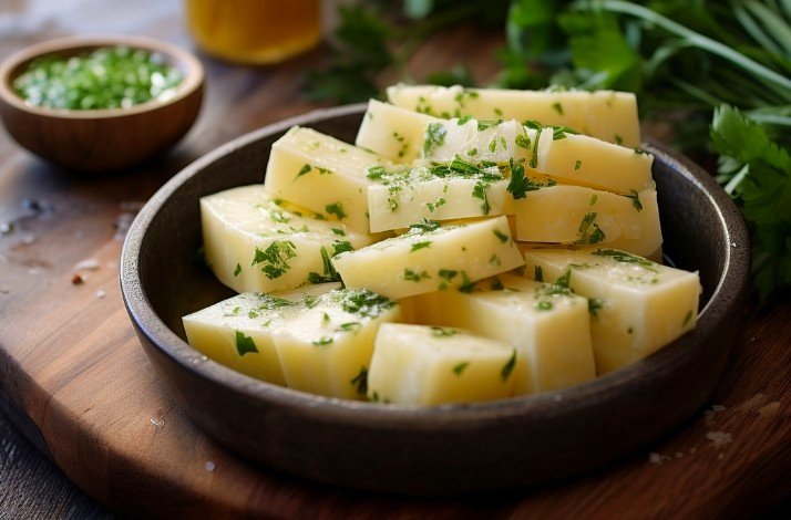 Yuca con mojo - boiled yuca with zesty garlic lime sauce