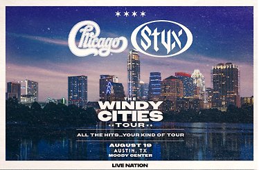 Promotional banner for Styx & Chicago: The Windy Cities Tour.