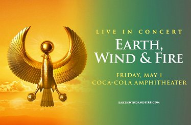 Promotional banner for Earth, Wind & Fire.