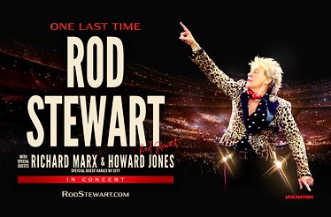 Promotional banner for Rod Stewart.