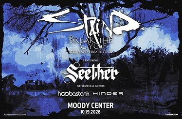 Promotional banner for Staind: Break The Cycle 25th Anniversary Tour.