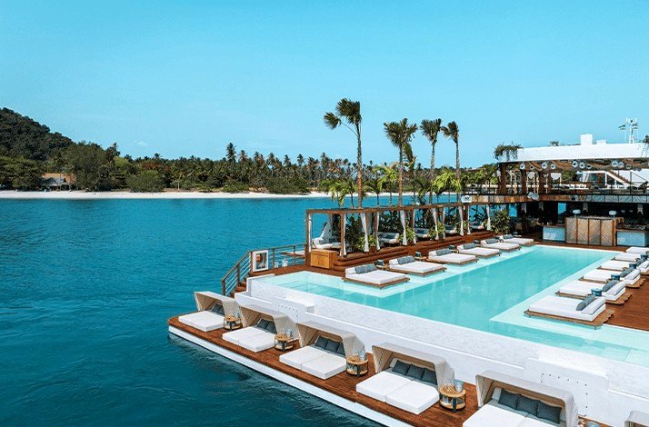 A large pool on a boat at YONA Beach Club