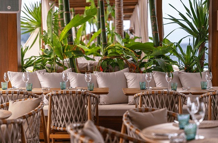 Atmospheric interior of YONA Beach Club