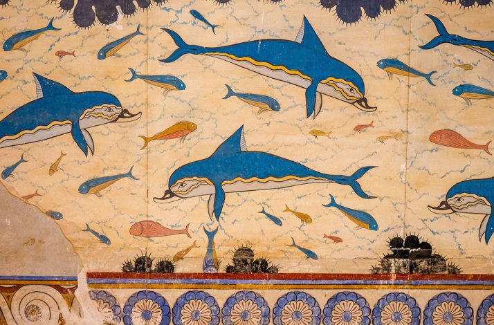 Minoan dolphin fresco painting from palace of Knossos