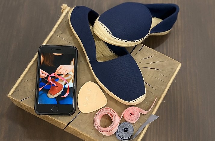 A close view of the handmade footwear.