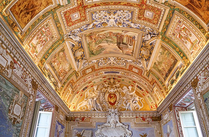 Detailed frescoed ceiling of the Vatican Museum.