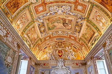Detailed frescoed ceiling of the Vatican Museum.