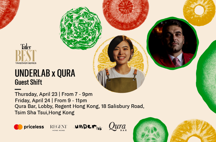 Promotional poster for a Tatler Best Takeover Series event featuring a collaboration between Under Lab and Qura Bar.