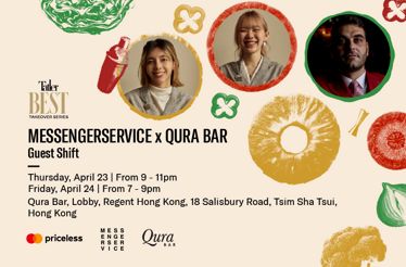 Promotional poster for a Tatler Best Takeover Series event featuring a collaboration between MessengerService and Qura Bar.