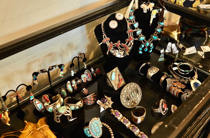 Vintage jewelry showcase at The Way We Wore showroom.