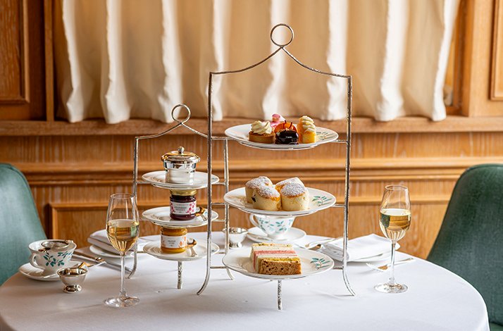 Pastries and champagne served during Afternoon Tea in the Diamond Jubilee Tea Salon. 