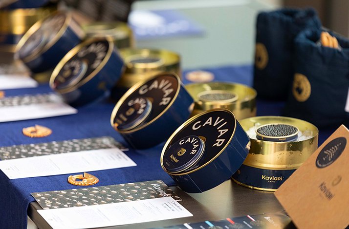 Different types of Maison Kaviari caviar on the table.