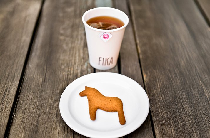 Rooibos tea and a Dala horse gingerbread cookie from Fika cafe