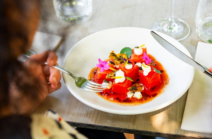 A freshly prepared haute cuisine dish served at LEV @ de Wereld restaurant