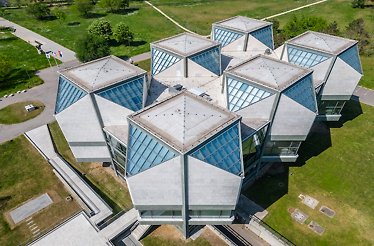 Aerial view of Serbia's Museum of Contemporary Art.
