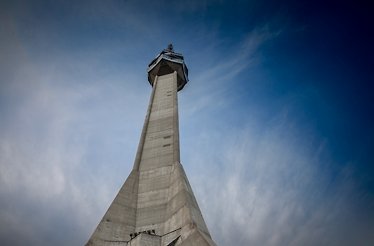 Ground view of Avala Tower in Belgrade, Serbia.
