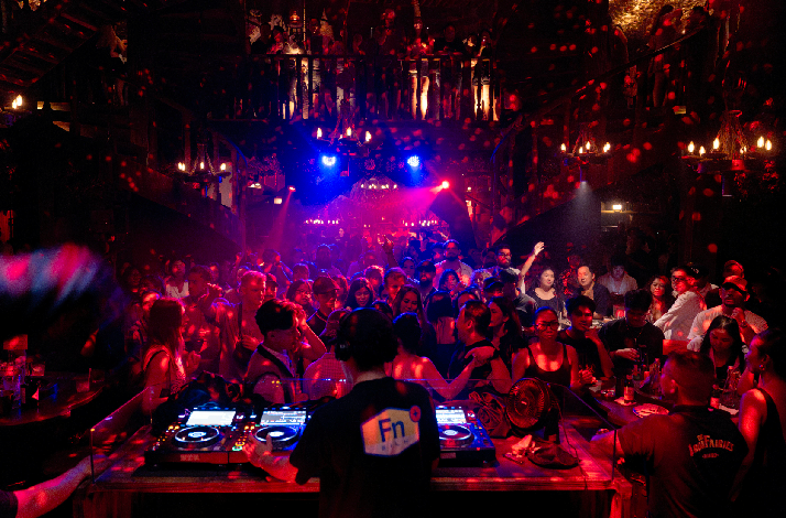 View from the DJ Booth of the crowd enjoying a show at The Iron Fairies Bali.