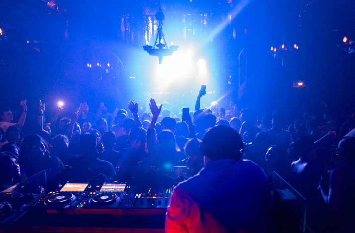 View from the DJ Booth of the crowd enjoying a show at The Iron Fairies Bali.